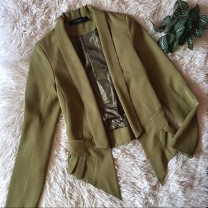 Akira Olive Green Ruffle Open Front Blazer